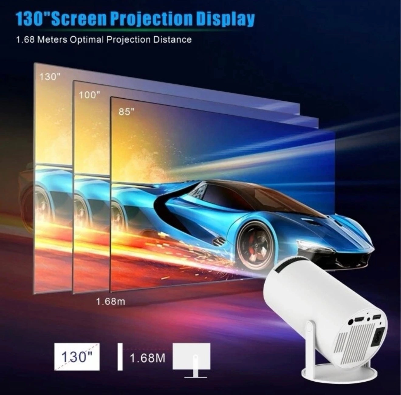 AOVO hordozható HD projektor, 200 ANSI, Bluetooth, Android TV, Fehér
