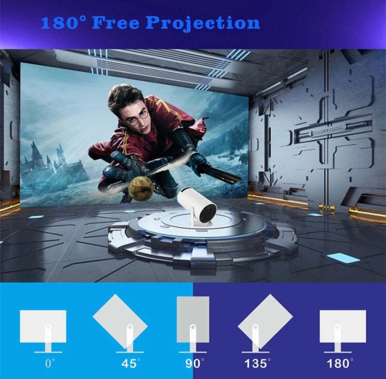 AOVO hordozható HD projektor, 200 ANSI, Bluetooth, Android TV, Fehér