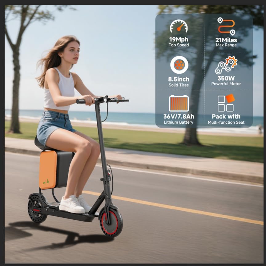 LADPED LP60XB Elektromos Roller Üléssel + 11L Táskával, 350W, 25 km/h, Összecsukható, IP65, Dupla Fék,