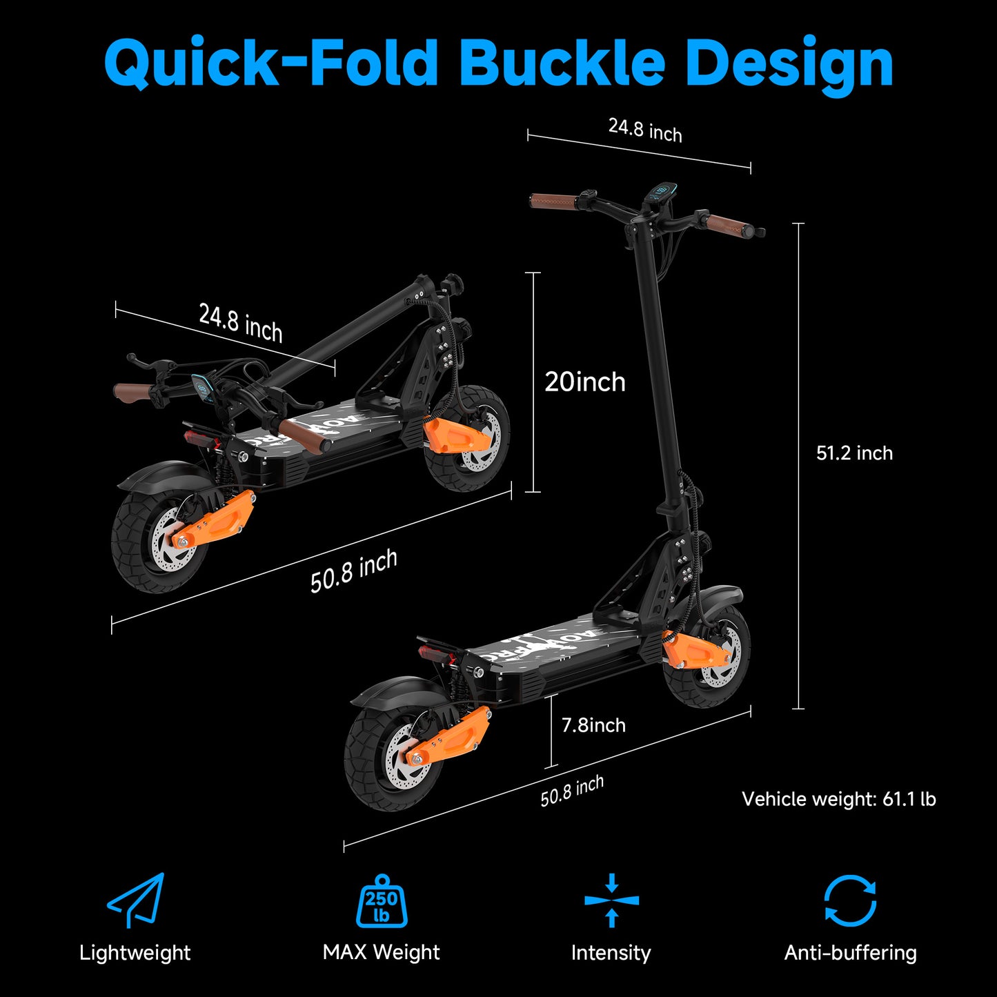 AOVOPRO G67 Off-Road Elektromos Roller — 800W Motor, Dupla Felfüggesztés, 48 km Hatótáv, 10 colos Terepgumi