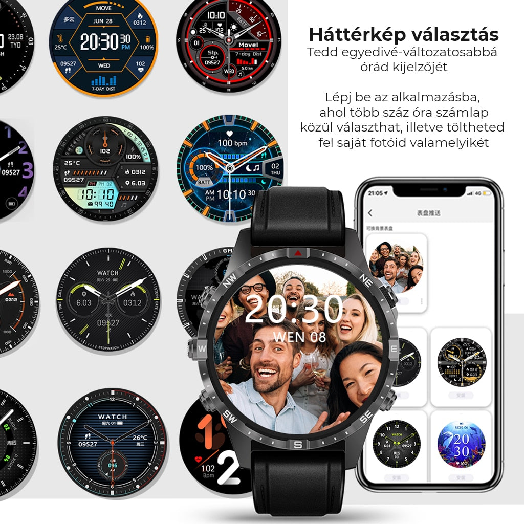 AOVO GT45 Magyar Nyelvű Okosóra – Pulzus-, Vérnyomás-, Véroxigénszint-, Vércukorszint- és EKG-mérés, Bluetooth Hívás, AMOLED Kijelző, Fekete