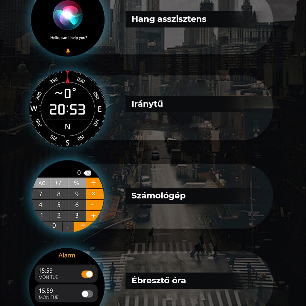 AOVO GT45 Magyar Nyelvű Okosóra – Pulzus-, Vérnyomás-, Véroxigénszint-, Vércukorszint- és EKG-mérés, Bluetooth Hívás, AMOLED Kijelző, Fekete