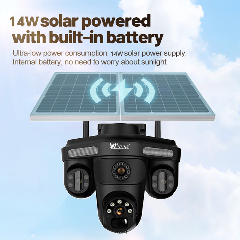 AOVO Tripla 4G Kültéri Biztonsági Kamera, 12MP, Dupla Napelem (2×7,5W), 13000mAh Akkumulátor, 10x Zoom, Forgatható, Mozgásérzékelős, Mikrofonnal és Hangszóróval, Éjjellátó, Riasztó, O-KAM Pro Applikáció – Fekete