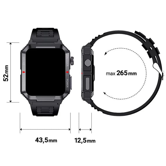 Ceas inteligent AOVO QW88 (52 mm) cu capacitate de apel Bluetooth, monitorizare ritm cardiac, tensiune arterială și oxigen din sânge ceas inteligent multisport cu meniu în limba maghiară