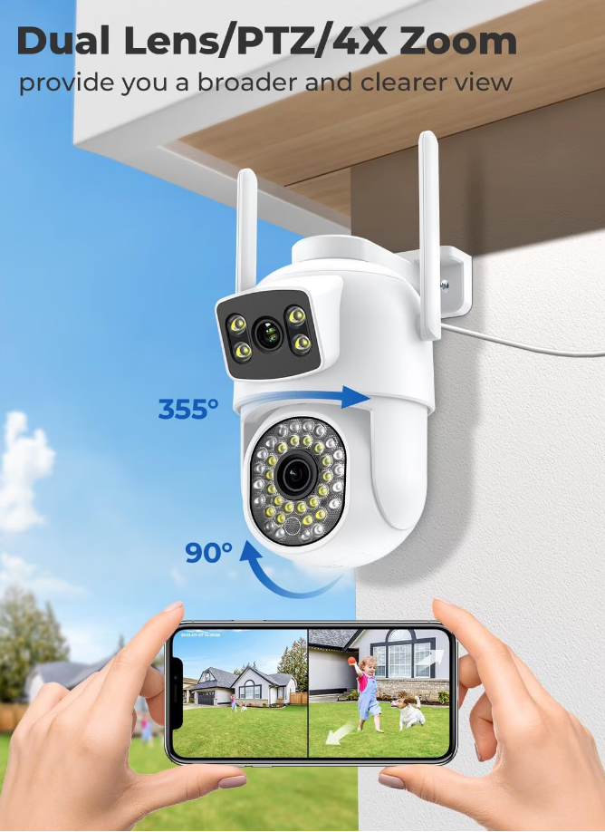 AOVO 2K Dual-Lens WiFi PTZ kamera – 3.6+6 mm duál lencse, emberkövetés, IP66