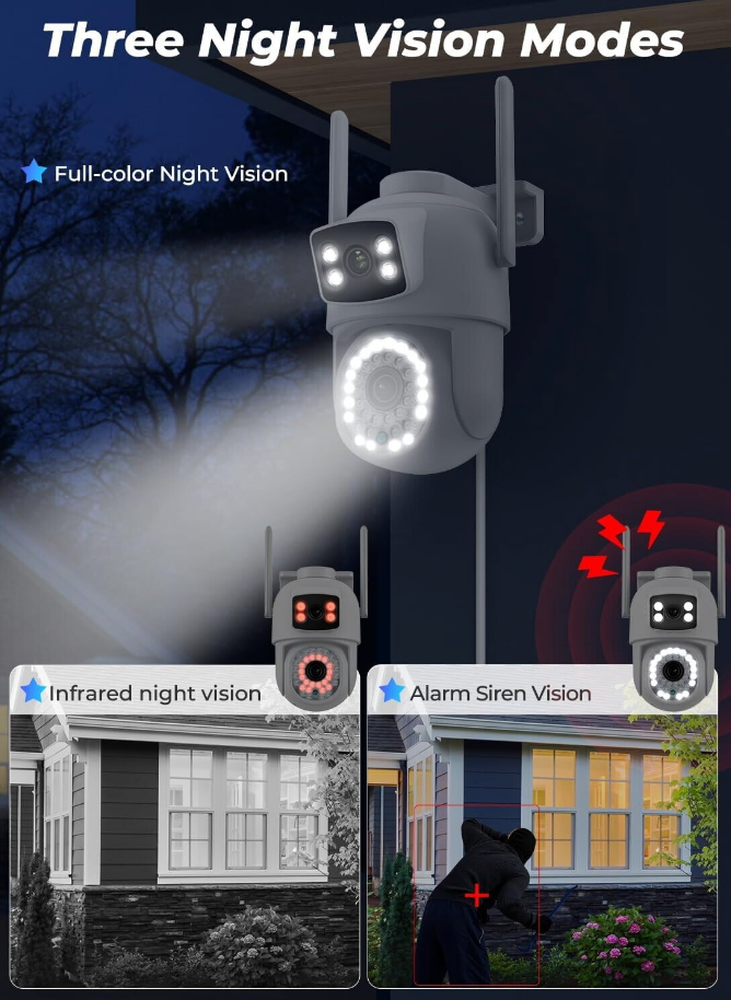 AOVO 2K Dual-Lens WiFi PTZ kamera – 3.6+6 mm duál lencse, emberkövetés, IP66