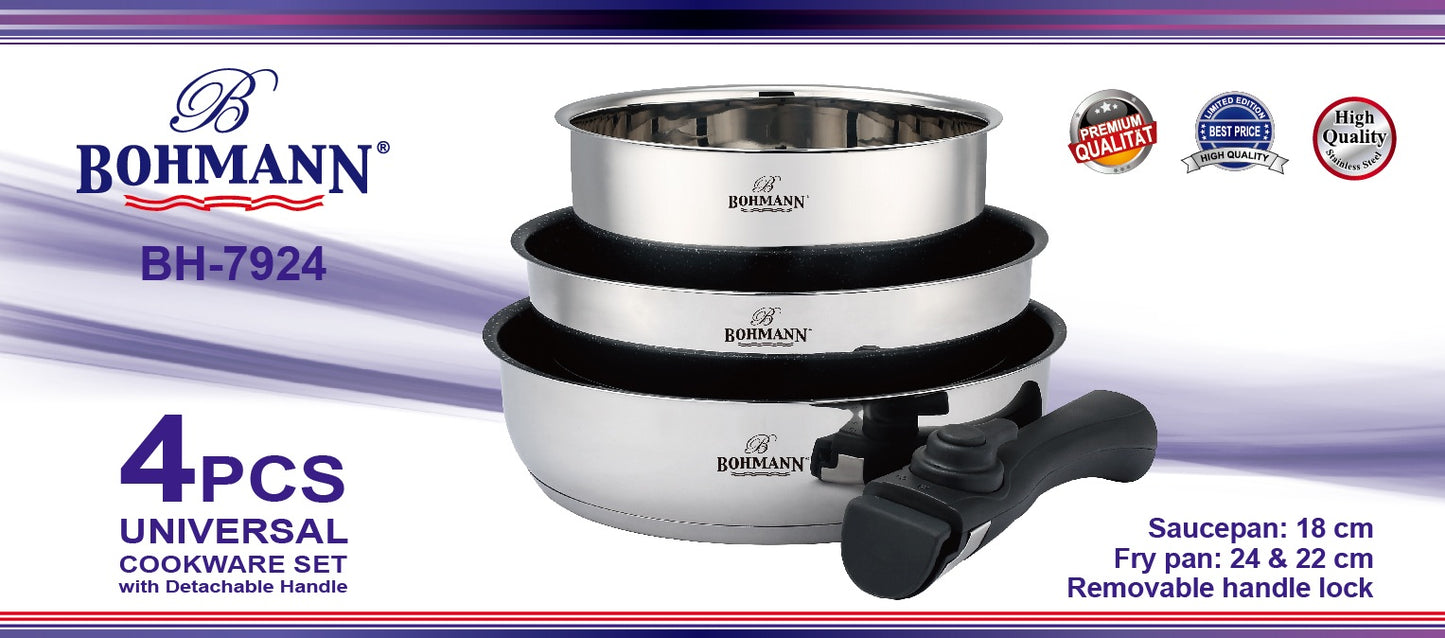 Bohmann BH-7924 Ezüstszínű márvány bevonatú serpenyő- és szószosedény készlet levehető nyéllel