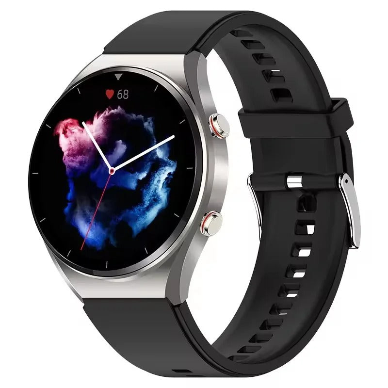 AOVO E09 Pro Okosóra EKG Automata Vérnyomásmérő Pulzusmérő IP67, BT, hívás, fekete