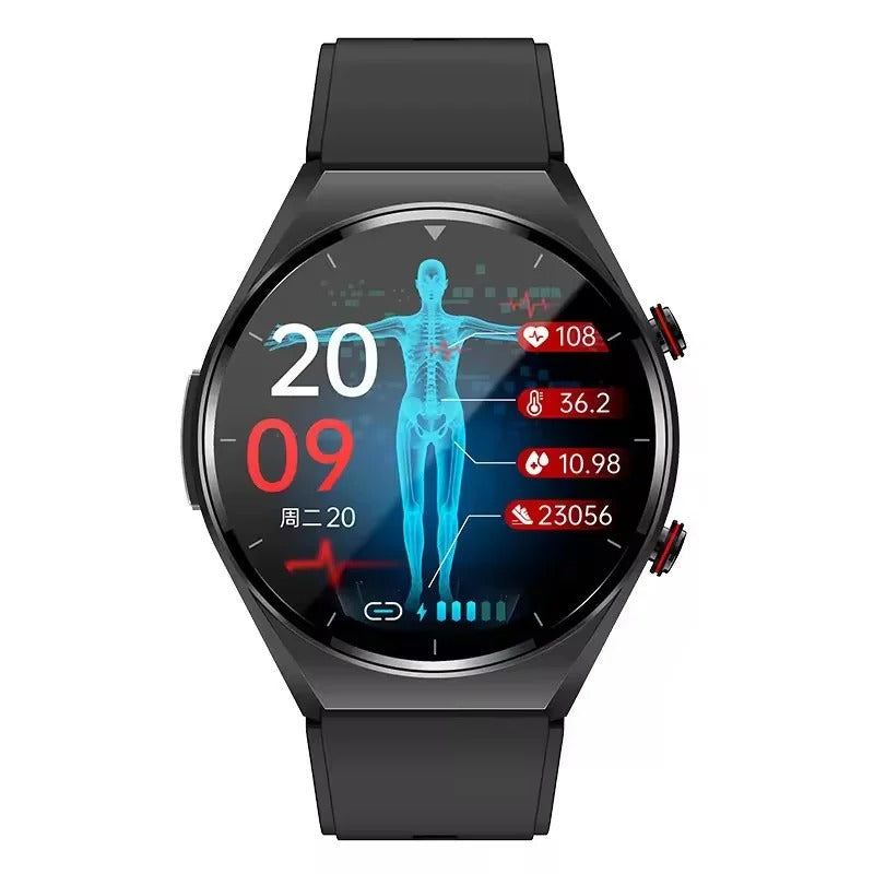 AOVO E09 Pro Okosóra EKG Automata Vérnyomásmérő Pulzusmérő IP67, BT, hívás, fekete