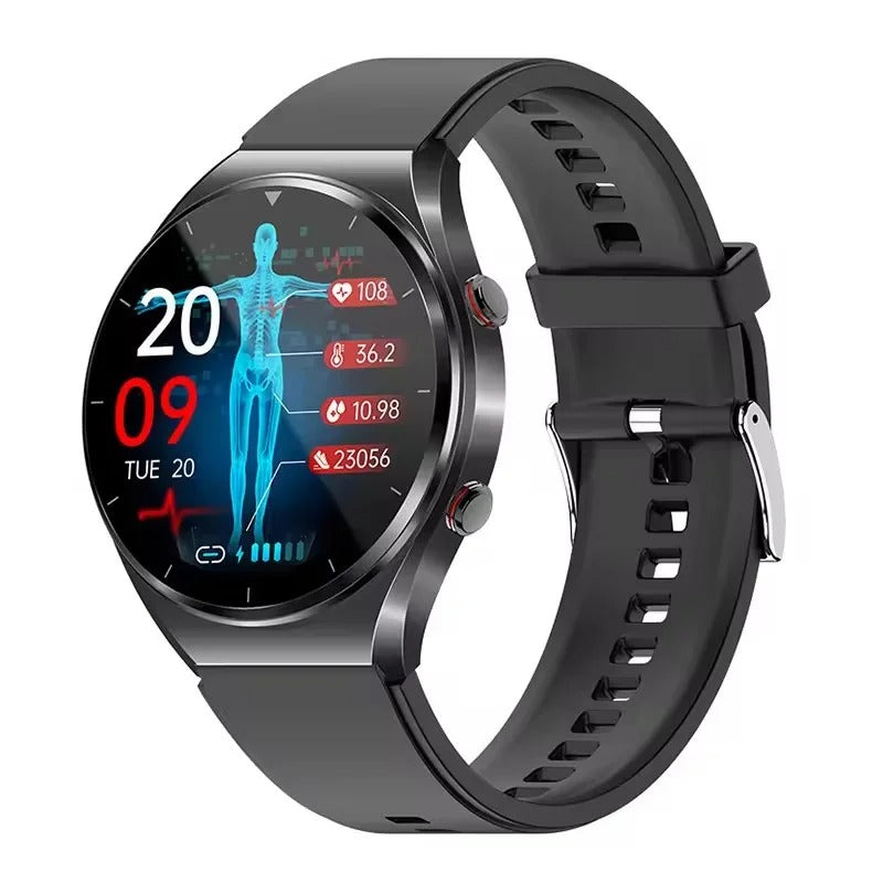 AOVO E09 Pro Okosóra EKG Automata Vérnyomásmérő Pulzusmérő IP67, BT, hívás, fekete