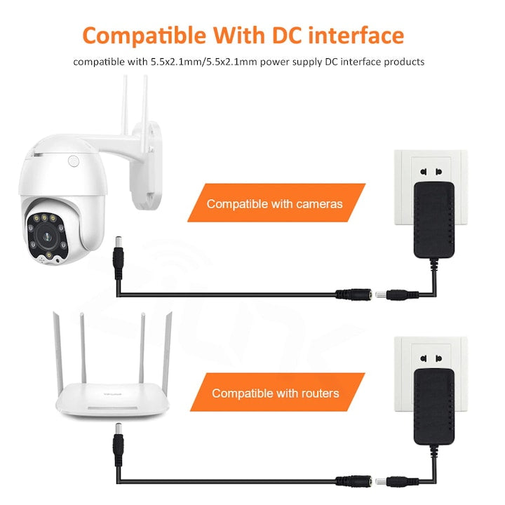 DC tápegység hosszabbító kábel, 12V, 2.1mm x 5.5mm, Fekete