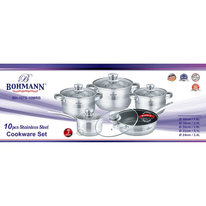 BOHMANN BH 1275-10 MRB Rozsdamentes Acél Edénykészlet – 10 darabos