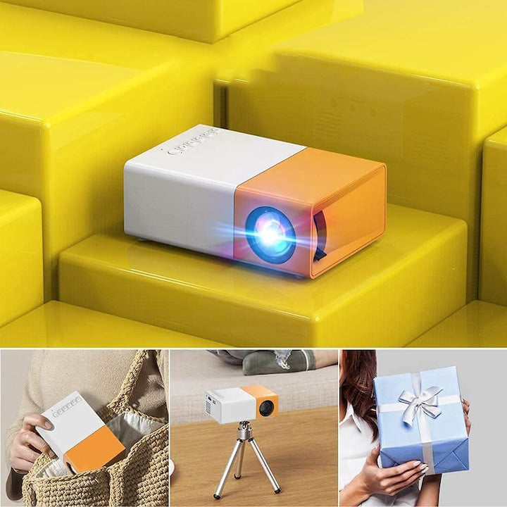 AOVO Mini hordozható videó projektor, LED, 1080p, HD, sárga-fehér