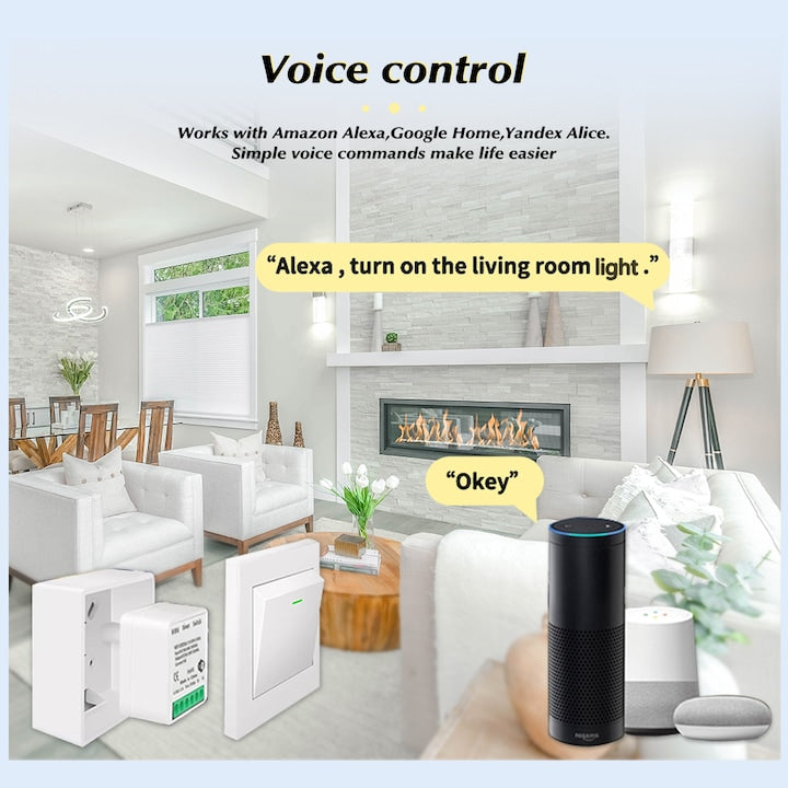 AOVO Smart Switch Wi-Fi, intelligens relé, eWelink, hangvezérlés és automatizálás Alexa, Google Home, 16A, 100-240V, 50-60 Hz