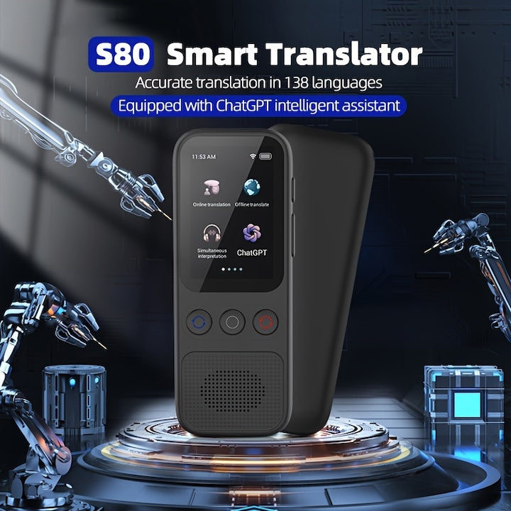 AOVO S80 Hordozható Intelligens Fordítógép – 138 Nyelv, Azonnali Fordítás, Két HD Érintőkijelző, Fejlett AI Technológia, Fekete