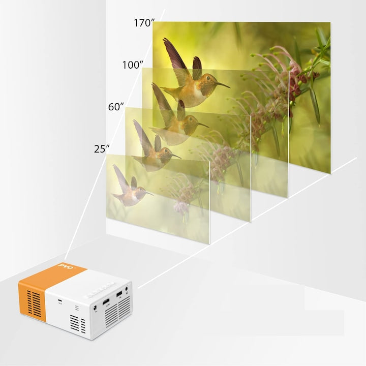 AOVO Mini hordozható videó projektor, LED, 1080p, HD, sárga-fehér