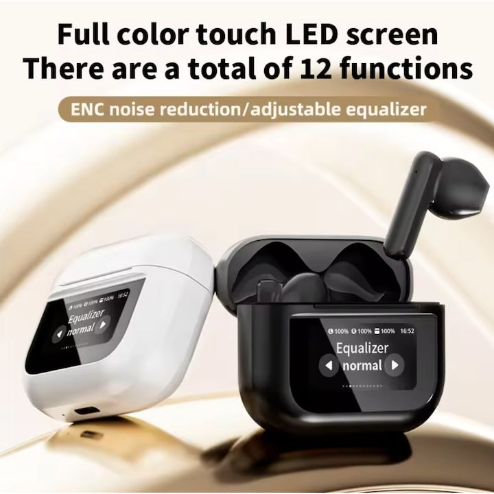 AOVO X28 vezeték nélküli fülhallgatók ENC zajcsökkentéssel LED színes érintőképernyővel TWS fülhallgató 2024 állítható egyenlítővel HD hívás