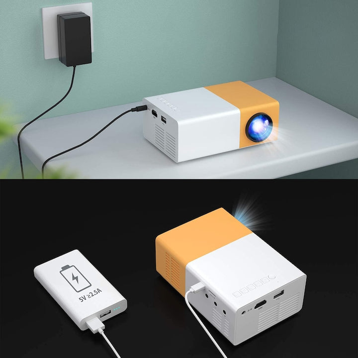 AOVO Mini hordozható videó projektor, LED, 1080p, HD, sárga-fehér