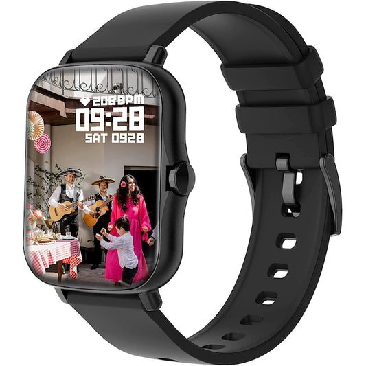 AOVO Y13 okosóra, Full Touch 1,7 hüvelykes TFT HD, SpO2 OXIMETER funkció, pulzusszám és vérnyomás monitorozás, hívás-/üzenetértesítések, zenelejátszó, SYNC, szilikon szíj, Fekete kiadás