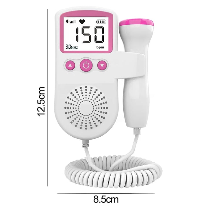 AOVO, Magzati Doppler monitor magzati életfunkciók mérésére, LCD kijelzővel , zajcsökkentés, Fejhallgatóval és hangszórókkal kompatibilis, Rózsaszín