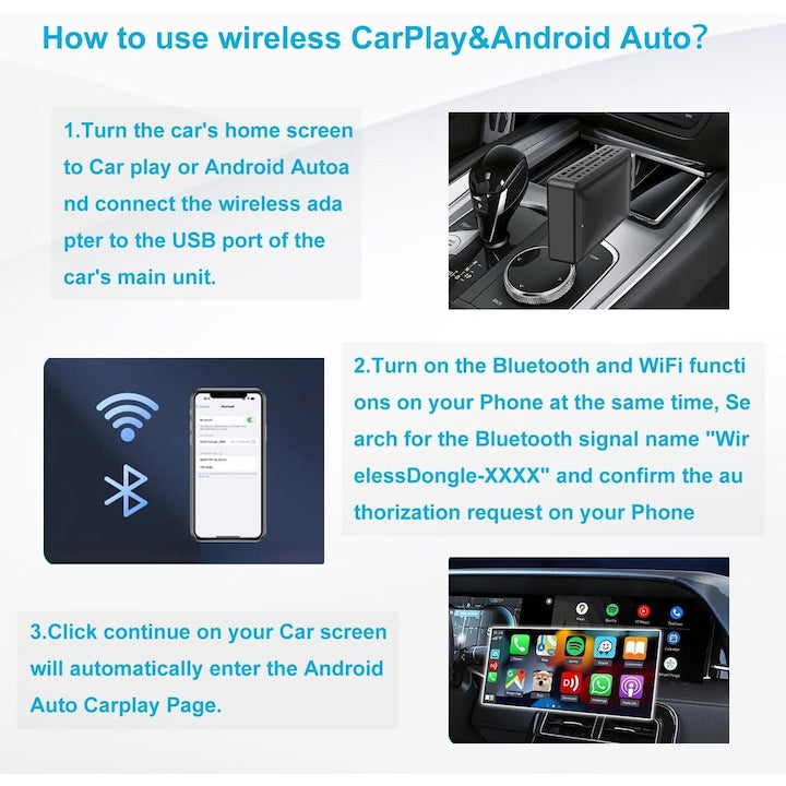 Vezeték nélküli CarPlay & Android Auto adapter, 2 az 1-ben, 5 GHz WiFi, Bluetooth, Plug & Play, fekete