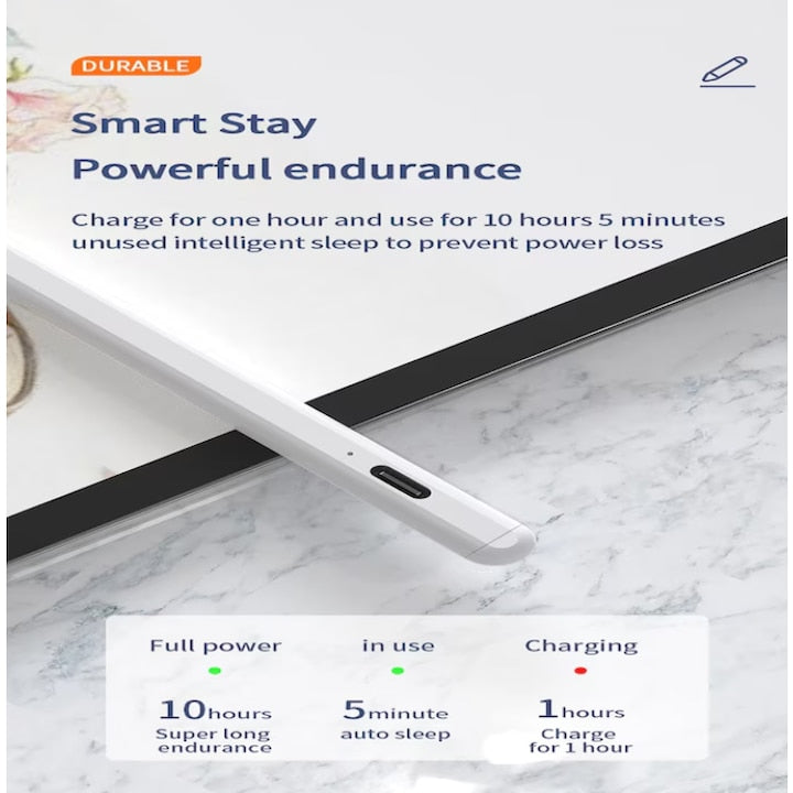 AOVO Stylus iPad toll, tenyér-elutasító funkció, ferde nyomás, USB-C, fehér