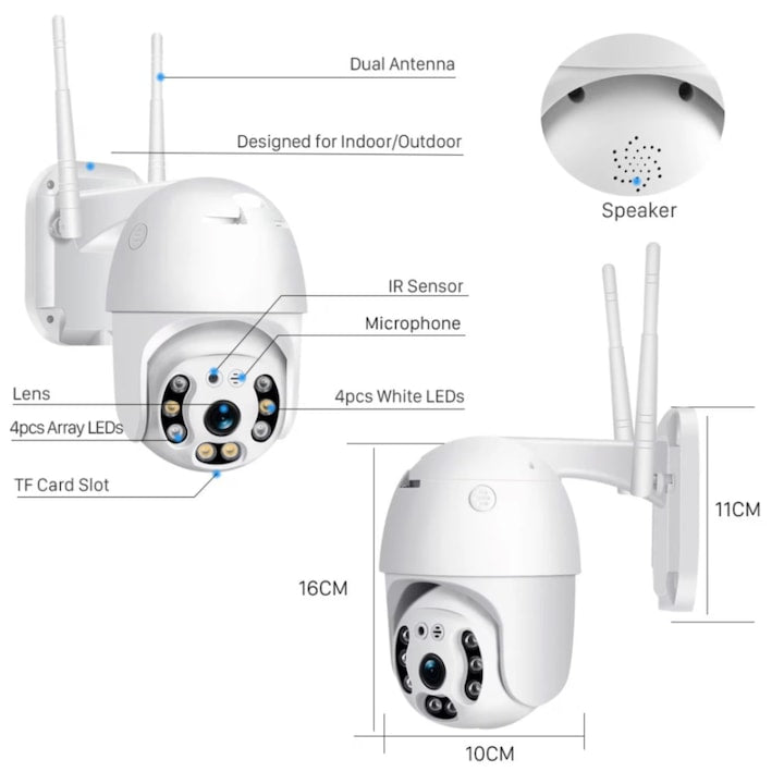 V380 PRO WIFI térfigyelő kamera, 5MP, mozgásérzékelés, éjjellátó, vízálló, beépített sziréna, PAN-TILT, PTZ, kétirányú audioA
