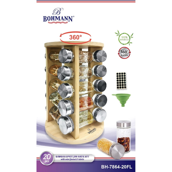Bohmann 20 db-os fűszertartó állvány, Bambusz