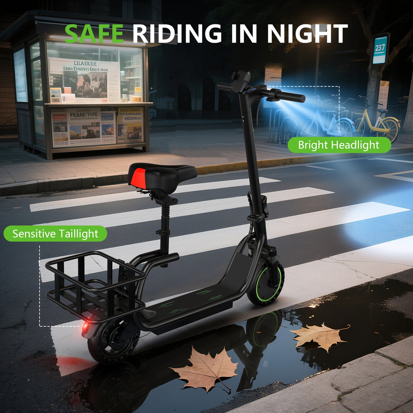 AOVO T2 Elektromos Roller Üléssel és Kosárral – 350W, 9Ah Nagy Hatótáv