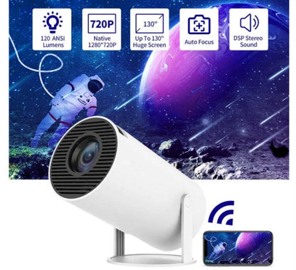 AOVO hordozható HD projektor, 200 ANSI, Bluetooth, Android TV, Fehér