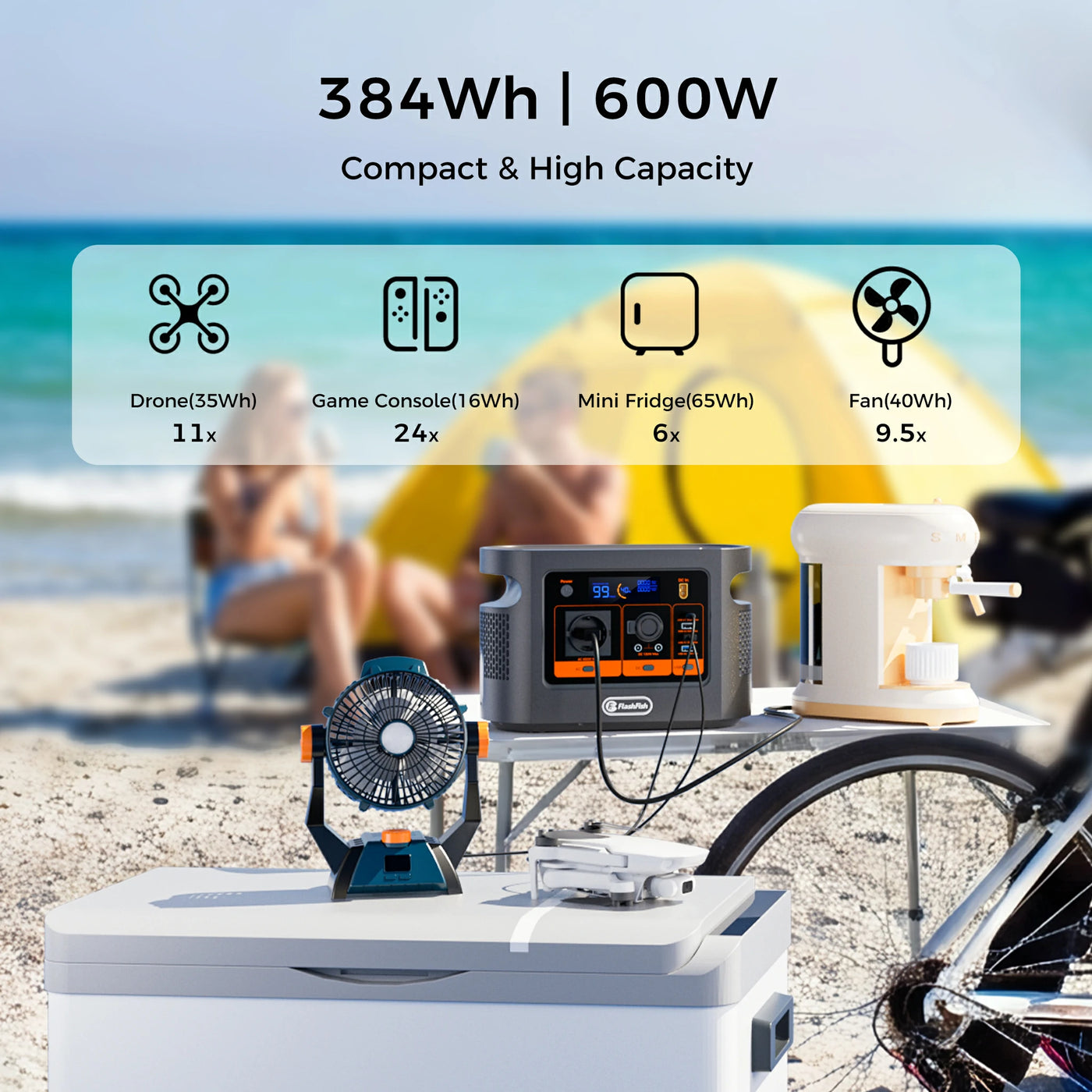 Flashfish E106B Hordozható Akkumulátor – 600W, 384Wh, LiFePO4