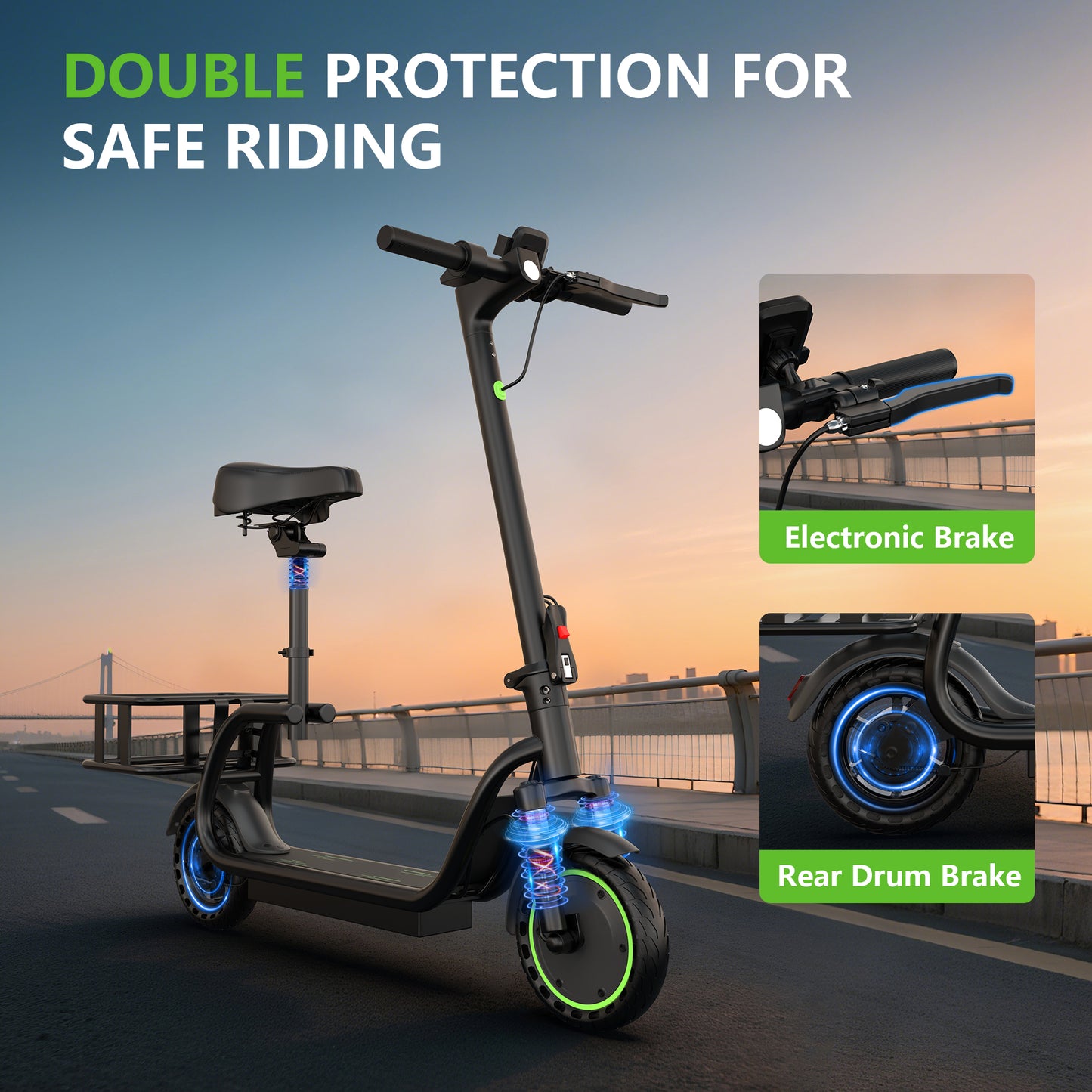 AOVO T2 Elektromos Roller Üléssel és Kosárral – 350W, 5,2Ah
