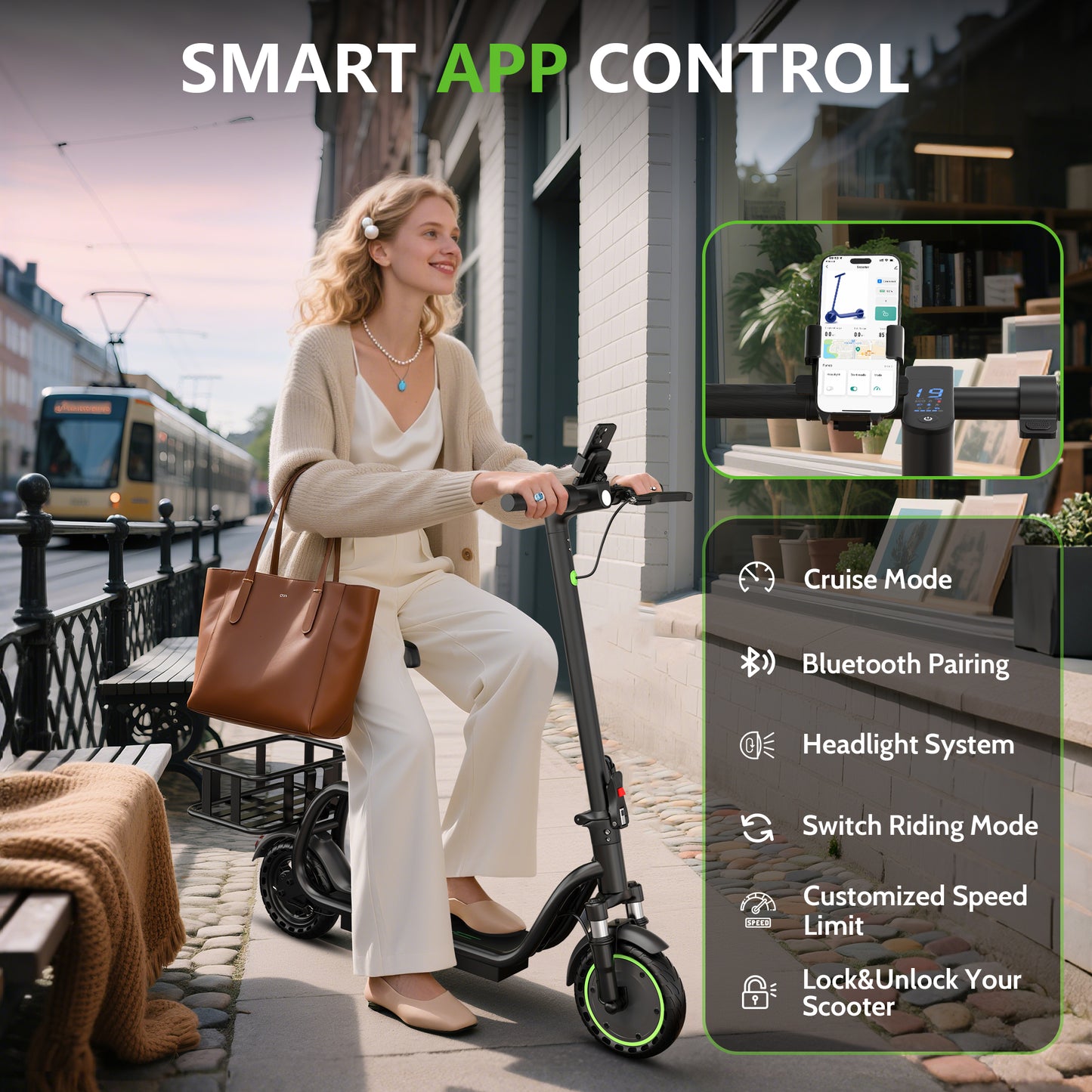 AOVO T2 Elektromos Roller Üléssel és Kosárral – 350W, 9Ah Nagy Hatótáv