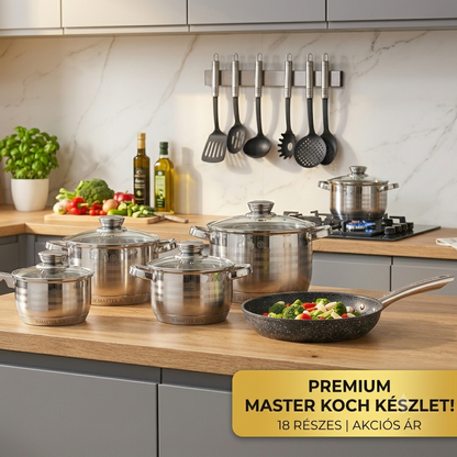 Master Koch 12 részes rozsdamentes edénykészlet gránit serpenyővel + konyhai eszközökkel — indukciós