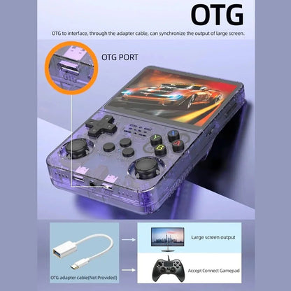 R36S AOVO kézi játékkonzol – 3,5" IPS kijelző, 640x480 HD, 64GB, fekete