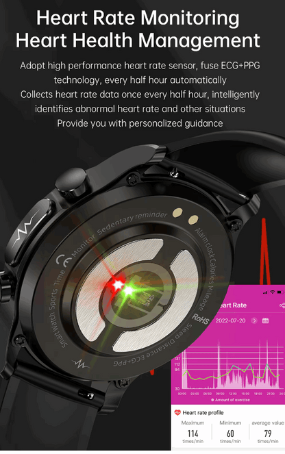 AOVO E400 Okosóra, 1.39" HD Kijelző, EKG PPG HRV, Vércukorszint/Vérnyomás/Oxigén/Hőmérséklet Mérő Vízálló, Fekete