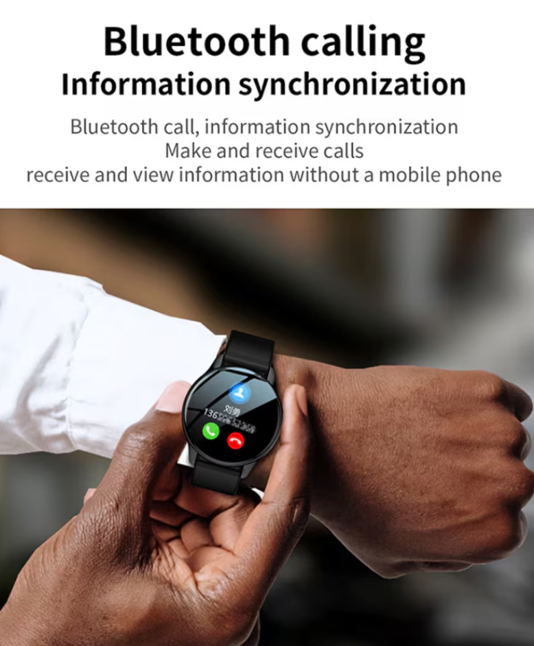 Ceas inteligent AOVO T2 MAX, notificări pentru apeluri/SMS/rețele sociale, fitness, sport, rezistent la apă, negru