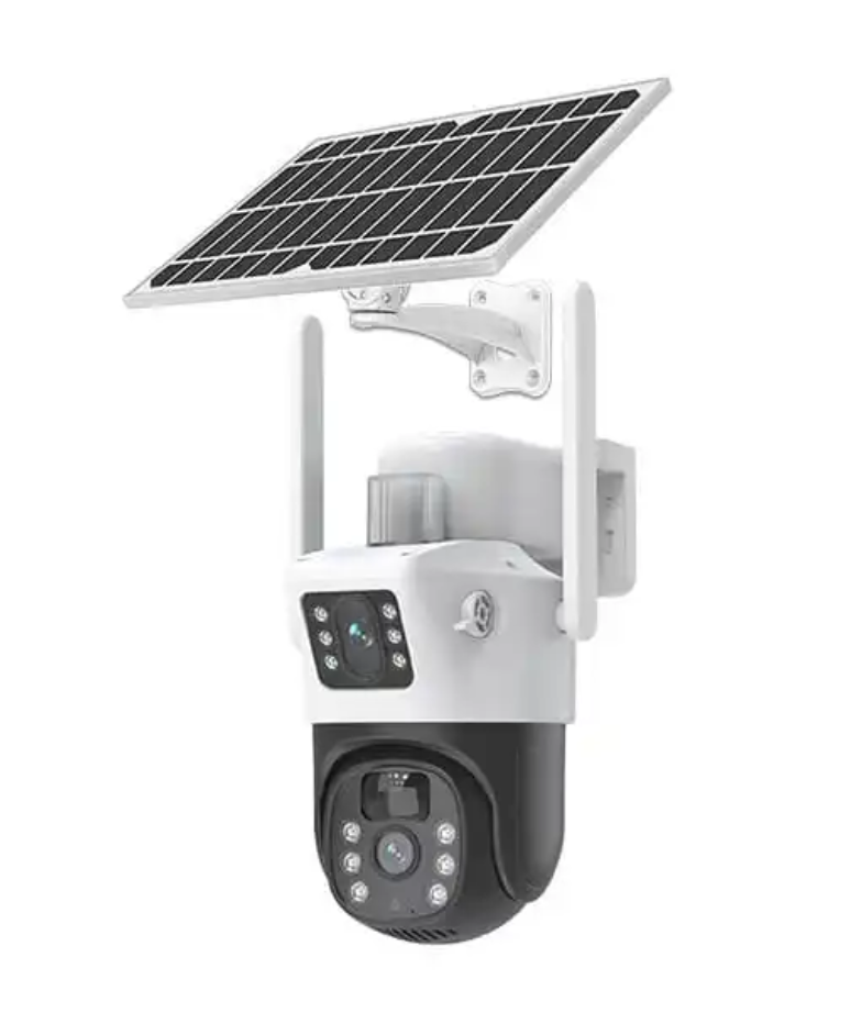 AOVO V380 napelemes térfigyelő biztonsági duál kamera, 4G, 5MP, IP66, 360 fokos, éjjellátó funkció, mozgásérzékelés