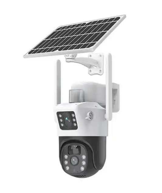 AOVO V380 4G napelemes térfigyelő biztonsági duál kamera, 5MP, IP66, 360 fokos, éjjellátó funkció, mozgásérzékelés