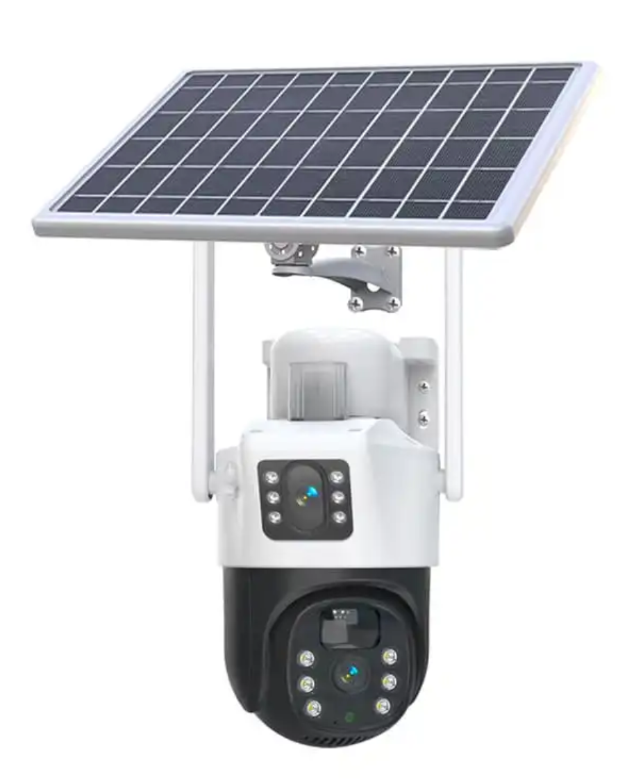 AOVO V380 napelemes térfigyelő biztonsági duál kamera, 4G, 5MP, IP66, 360 fokos, éjjellátó funkció, mozgásérzékelés