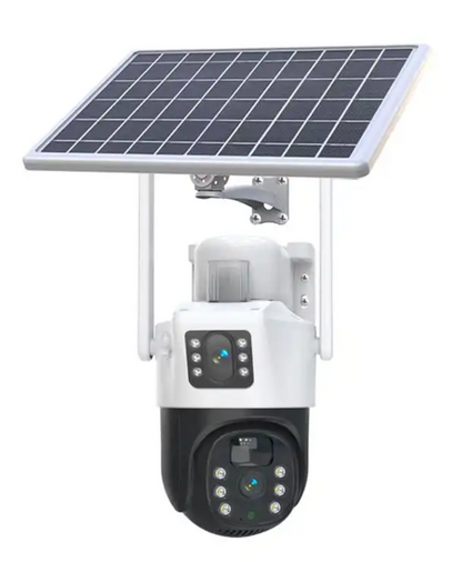 AOVO V380 napelemes térfigyelő biztonsági duál kamera, 4G, 5MP, IP66, 360 fokos, éjjellátó funkció, mozgásérzékelés