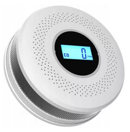AOVO Szén-monoxid és füstérzékelő, LCD kijelző, elemes, 105 x 35 mm, fehér, fekete, ezüst