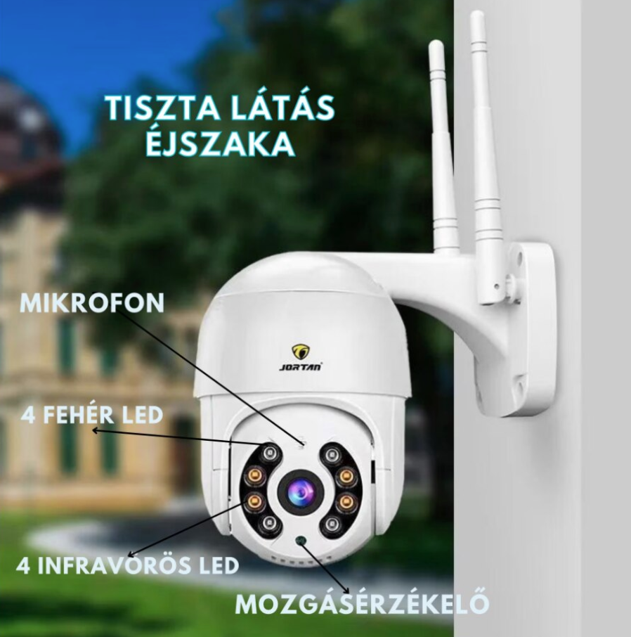 AOVO térfigyelő kamera WiFi JT 4MP felbontású kültéri vagy beltéri kamerája, riasztás, mozgásérzékelő, éjszakai látás, push üzenetek, mikrofon, hangszóró, fehér