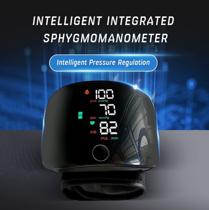 AOVO csuklós vérnyomásmérő, ohmméter, LED kijelző, Hangos közvetítés angol nyelven, 90 memóriakészlet két személyre, Újratölthető, Gyors automatikus mérés, Fekete