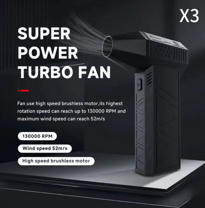 Hordozható légfúvó Turbo Jet Fan, 130000 RPM, 52M/s, 180W, 3 fokozat, autóhoz, grillhez és számítógéphez, Levelek, por és víz eltávolítása