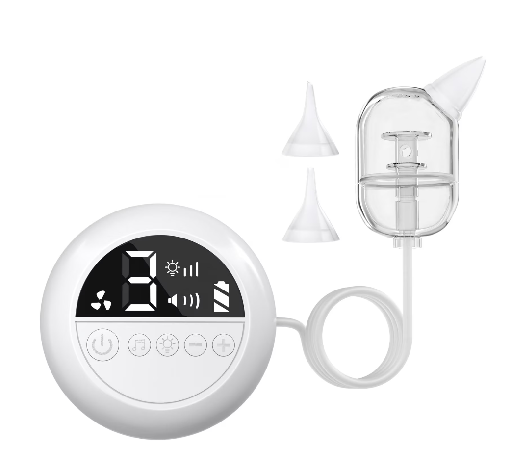 Prémium Elektromos Orrszívó Babáknak – 9 Fokozat, Éjszakai Fény és Nyugtató Zene – USB-s, Hordozható