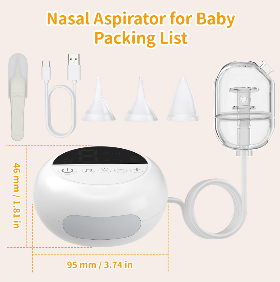 Prémium Elektromos Orrszívó Babáknak – 9 Fokozat, Éjszakai Fény és Nyugtató Zene – USB-s, Hordozható