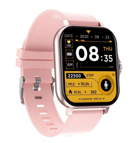 AOVO Y13 okosóra, Full Touch 1,7 hüvelykes TFT HD, SpO2 OXIMETER funkció, pulzusszám és vérnyomás monitorozás, hívás-/üzenetértesítések, zenelejátszó, SYNC, szilikon szíj, Rózsaszín