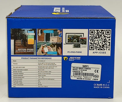 Jortan 8185XM Napelemes WiFi Biztonsági Kamera – 2K HD, Éjjellátó, Mozgásérzékelés, Kétirányú Hang, IP66 Vízálló Kültéri Kamera