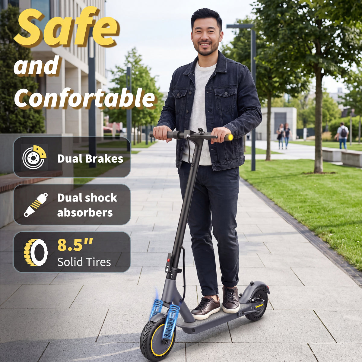 Riceel R70D elektromos roller – kettős fék, dupla rugózás, defektmentes gumik